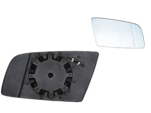 Geam oglinda exterioara cu suport fixare Bmw Seria 5 (E60/E61), 06.2003-06.2010, Seria 6 (E63/E64), 01.2004-07.2010, Dreapta, incalzita, geam asferic, cromat