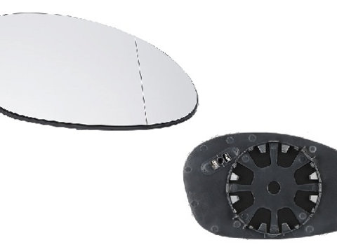 Geam oglinda exterioara cu suport fixare Bmw Seria 1 (E81/E82/E87/E88), 09.2004-2009, Seria 3 (E46), Coupe/Cabrio, 05.1999-09.2006 Model M3, Seria 3 (E90/E91), 11.2004-08.2008, Dreapta, incalzita, geam asferic, cromat