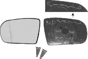 Geam oglinda Mercedes Clasa C (W203) 05.2000-03.2007, Clasa CL (C215) 09.1999-12.2005, Clasa E (W211) 03.2002-06.2006, Stanga, Albastra, Cu incalzire, Convex,