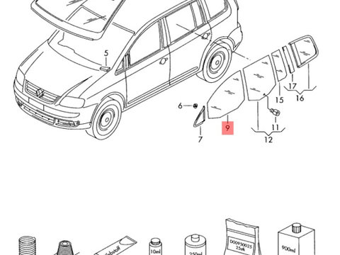 Geam usa dreapta fata Volkswagen Touran (1T1) Monovolum 2003 1.9 TDI OEM 1T0845202D