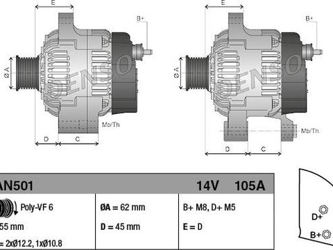 Generator / Alternator ALFA ROMEO 156 932 DENSO DAN501