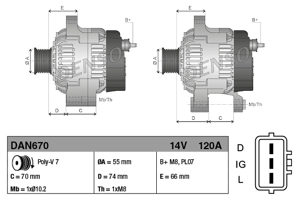 Generator / Alternator DENSO DAN670 la L
