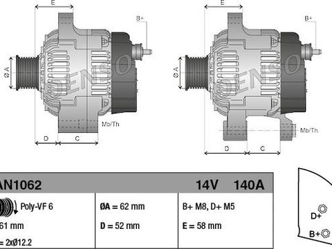 Generator / Alternator FIAT SEDICI Producator DENSO DAN1062