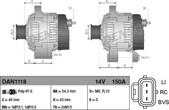 Generator / Alternator FORD FOCUS II combi DA DENSO DAN1118
