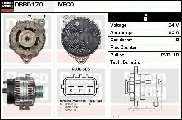 Generator / Alternator IVECO EuroTech MH (1998 - 2016) DELCO REMY DRB5170