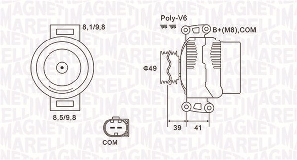 Generator / Alternator MAGNETI MARELLI 063731953010 compatibil cu BMW 6 (E63) N53 B30 A 2996cc 272cp 200kW 2004 2005 2006 2007 2008 2009 2010