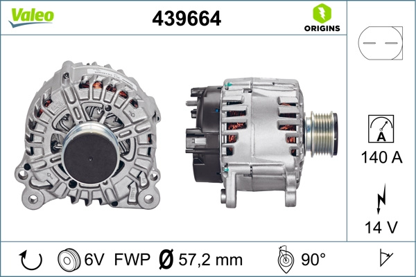Generator / Alternator VALEO 439664 model VW SHARAN (7M8, 7M9, 7M6) BRT 1968cc 140cp 103kW 1995 1996 1997 1998 1999 2000 2001 2002 2003 2004 2005 2006 2007 2008 2009 2010