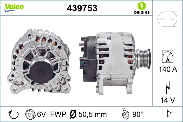 Generator / Alternator VALEO 439753 pentru VW AMAROK (2HA, 2HB, S1B, S6B, S7A, S7B) CNEA; CSHA 1968cc 180cp 132kW 2010 2011 2012 2013 2014 2015 2016 2017 2018 2019 2020 2021 2022