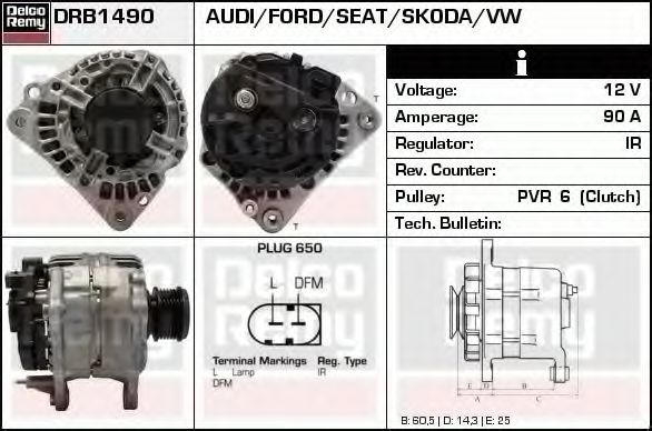 Generator / Alternator VW GOLF IV Variant (1J5) (1999 - 2006) DELCO REMY DRB1490 piesa NOUA