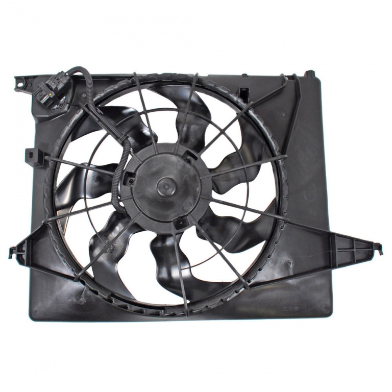 GMV radiator electroventilator Hyundai Santa Fe (Cm), 2006-2012, Kia Sorento (Xm), 2009-2015, Motorizare 2, 4 128/129kw, 3, 5 V6 203/206kw Benzina, dimensiune 460mm, cu 3 pini, cu rezistor, plastic, Aftermarket