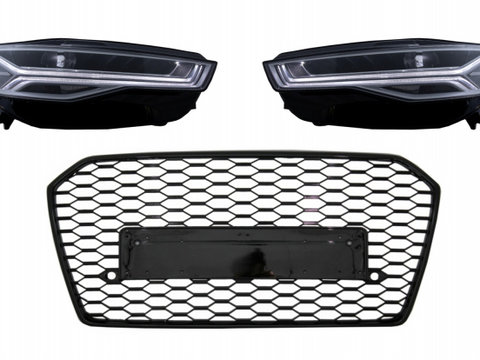 Grila Bara Fata cu Faruri Full LED Semnalizare Dinamica Secventiala RS6 Matrix Design Facelift Tuning Audi A6 4G/C7 (facelift) 2014 2015 2016 2017 2018 2019 2020 COFGAUA64GFRSHLG