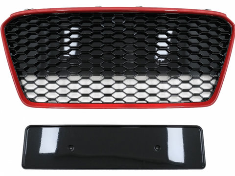 Grila Centrala compatibil cu Audi R8 42 (2013-2015) RS Design Negru Lucios/ Rosu FGAUR84S2R
