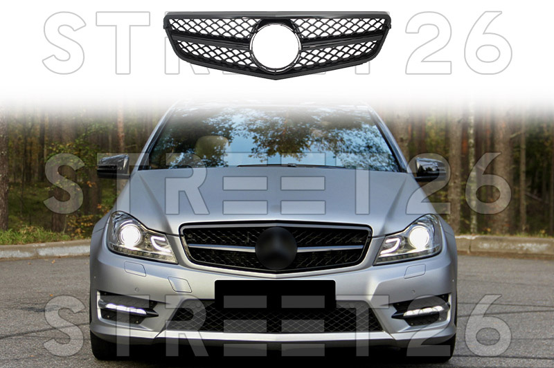 Grila Centrala Compatibil Cu Mercedes C-Class W204 S204 C204 (2007-2014) Sport Negru Lucios C63 Design