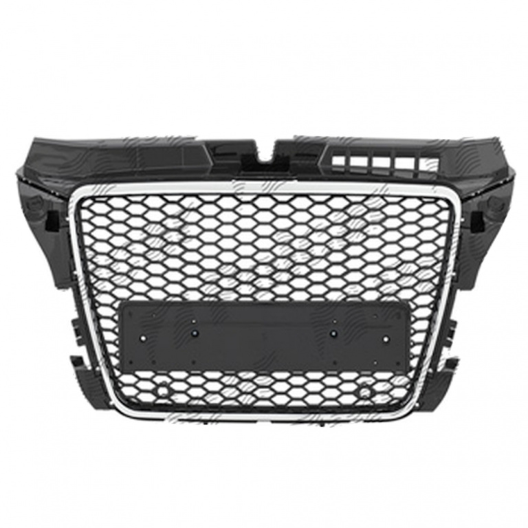 Grila masca fata AUDI A3 (8P), 04.2008-10.2012,cromat, Negru stralucitor, fara emblema