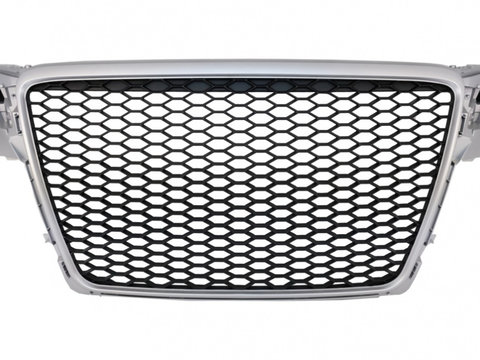 Grila radiator Fara Emblema compatibil cu AUDI A4 B8 (2007-2012) Limousine Avant RS Design Argintiu