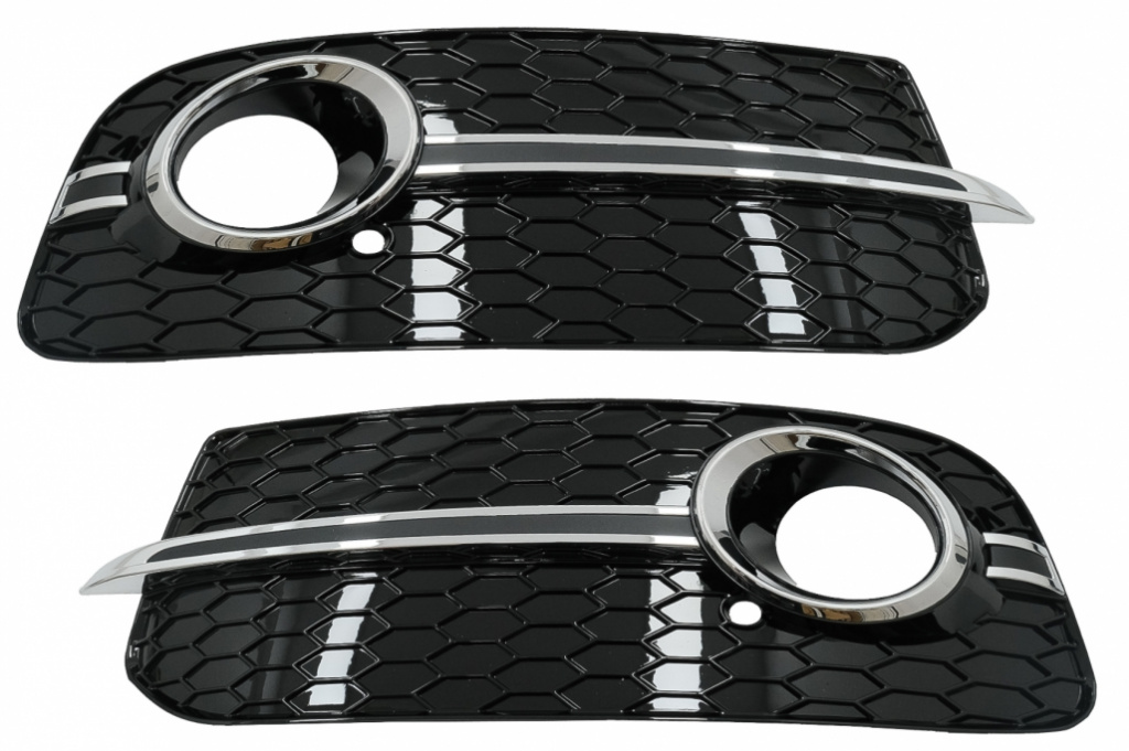 Grile Laterale compatibil cu Audi Q5 SUV 8R Facelift (2012-2016) RS Design Negru Lucios Crom SGAUQ58RC
