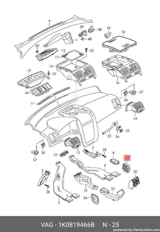 Gura aerisire caroserie dreapta Volkswagen Golf 6 Hatchback OEM 1K0819466B