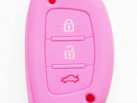 Husa silicon carcasa chei pentru Hyundai 3 butoane roz