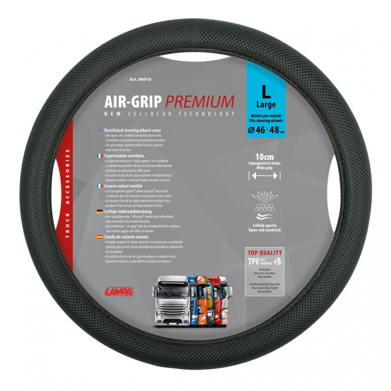 Husa Volan Camion Lampa Aer Grip, 46/48 cm, Negru LAM98919