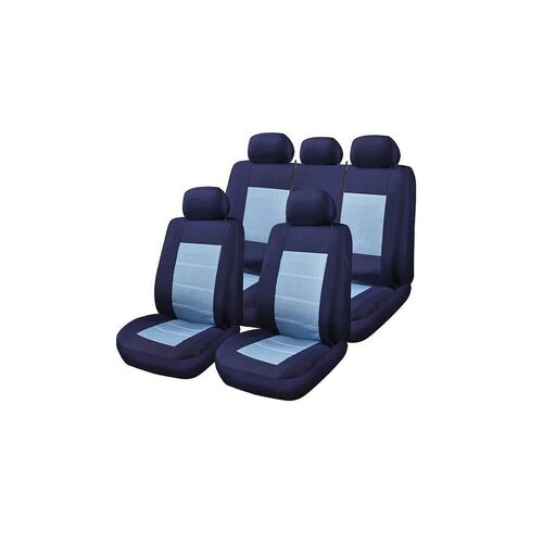 Huse Scaune Auto Volvo S40 - RoGroup Blue Jeans, cu fermoare pentru bancheta rabatabila, 9 Bucati