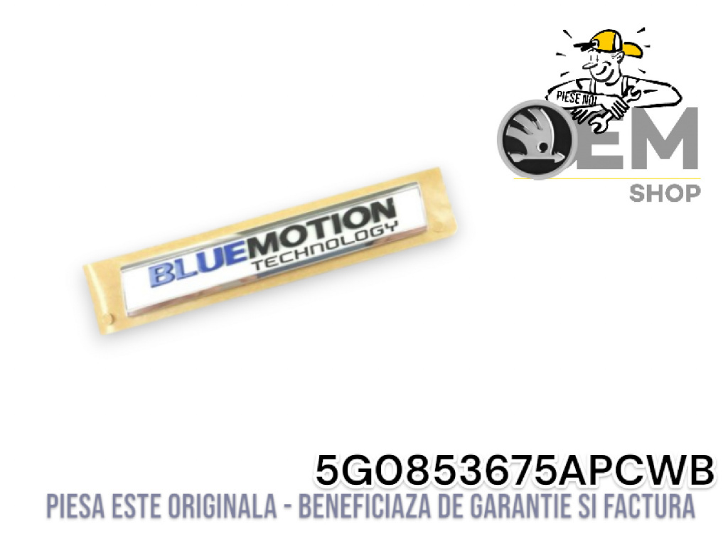 Inscriptie spate a€bluemotion technologya€ Skoda produs nou original cod piesa 5G0853675APCWB