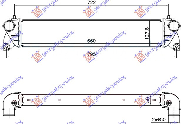 INTERCOOLER 1,6-1,9 JTD (660x127x50 - FIAT SEDICI 07-, FIAT, FIAT SEDICI 07-, PEUGEOT, PEUGEOT EXPERT 07-16, Partea frontala, Radiator Intercooler, 014106200