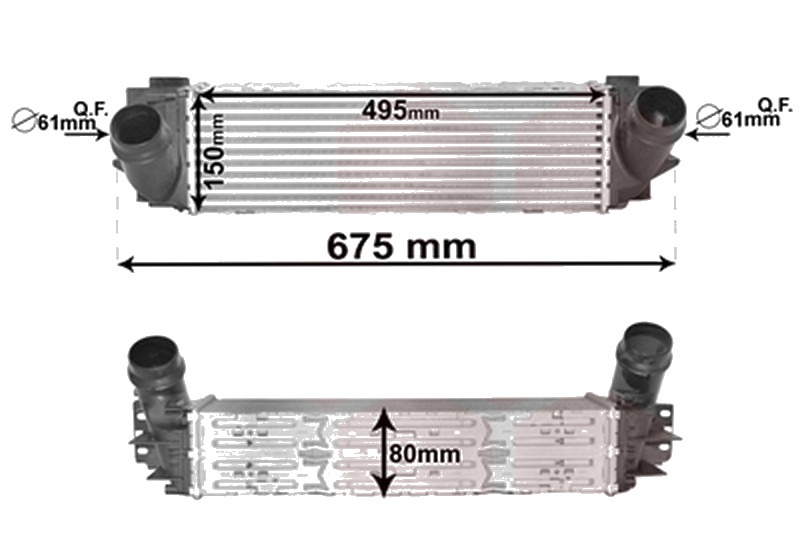 Intercooler BMW X4 F26 2014->2018, X3 F25 2010->2017 pentru xDrive 20 d, perioada 2010 2011 2012 2013 2014 2015 2016 2017 2018 PIESA NOUA grosime mm 80, cu cupla rapida, diametru admisie mm 61, diametru evacuare mm 61, latime fagure mm 147, lungime f