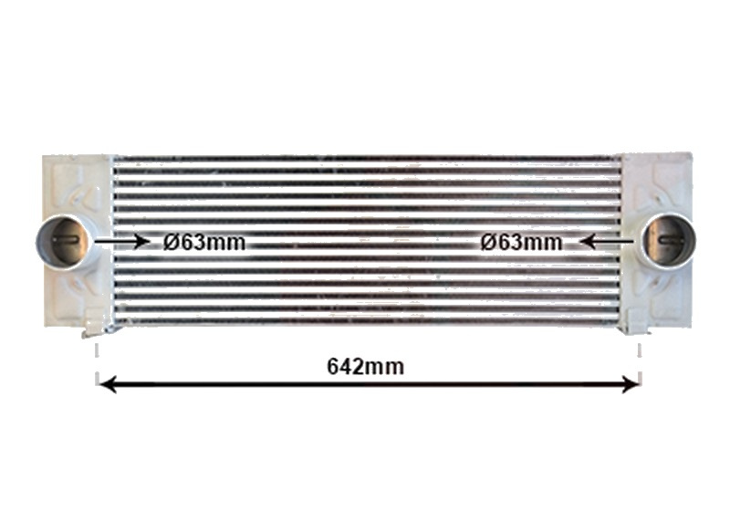 Intercooler FORD TOURNEO CUSTOM 2012->, TRANSIT CUSTOM 2012->, TRANSIT 2005->2014, TOURNEO 1994->2014 pentru 2.2 TDCi, perioada 2007 2008 2009 2010 2011 2012 2013 2014 2015 PIESA NOUA diametru admisie mm 63, diametru evacuare mm 63