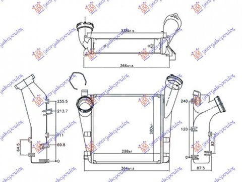 INTERCOOLER PORSCHE CAYENNE 2010-> Radiator intercooler 4.8 TURBO-S (288x280x62) ALUMINIUM ( 66/53) dreapta PIESA NOUA ANI 2010 2011 2012 2013 2014 2015