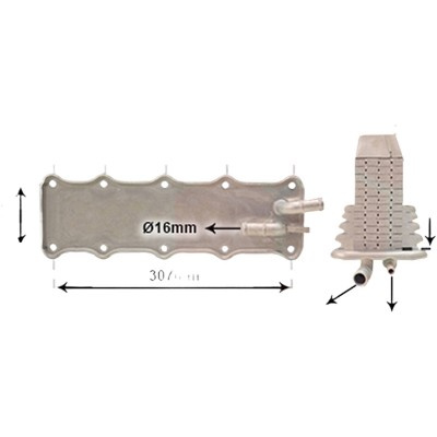 Intercooler SEAT LEON 2012->, IBIZA 4 2008->2017, ALHAMBRA 2010->, TOLEDO 4 2012->2019, ATECA 2016-> pentru 1.4 TSI, perioada 2012 2013 2014 2015 2016 2017 2018 2019 2020 2021 PIESA NOUA grosime mm 55, dimensiuni 307 x 106 x 55 mm, lungime fagure mm 