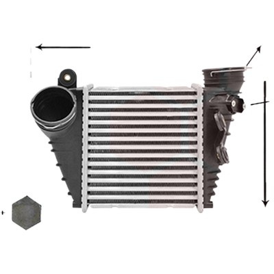 Intercooler VW BORA 1998->2005, GOLF 4 1997->2005 pentru 1.9 TDI 4motion, perioada 2000 2001 2002 2003 2004 2005 PIESA NOUA de la an de fabricatie 04/2001, pana la an de fabricatie 05/2003, grosime mm 85, cu cupla rapida, diametru admisie mm 66, diam