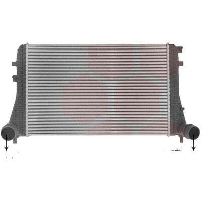 Intercooler VW PASSAT B7 2010->2014, SHARAN 2006->2020, JETTA 6 2010->, CC 2011->2016, BEETLE 2011->2019 pentru 1.4 TSI, perioada 2010 2011 2012 2013 2014 2015 2016 PIESA NOUA grosime mm 32, diametru admisie mm 61, diametru evacuare mm 61, latime fag