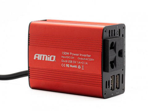 Invertor Convertizor De Tensiune Amio 12V/230V 150W/300W 2xUSB PI01 02468