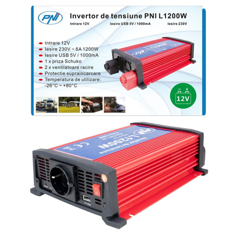 INVERTOR DE TENSIUNE PNI L1200W ALIMENTARE 12V IESIRE 230V