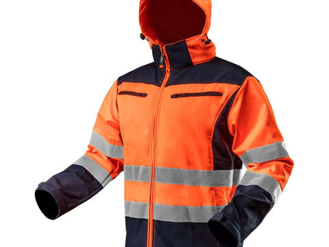 Jacheta de lucru cu vizibilitate ridicata, softshell cu gluga, portocalie, marimea M 81-701-M