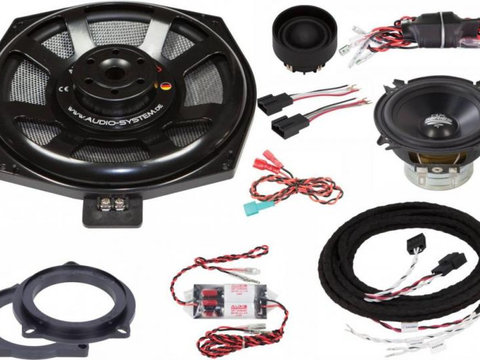 KIT audio dedicat BMW E,F,G Series, fata 100W + difuzoare bass 175W Audio System German Sound