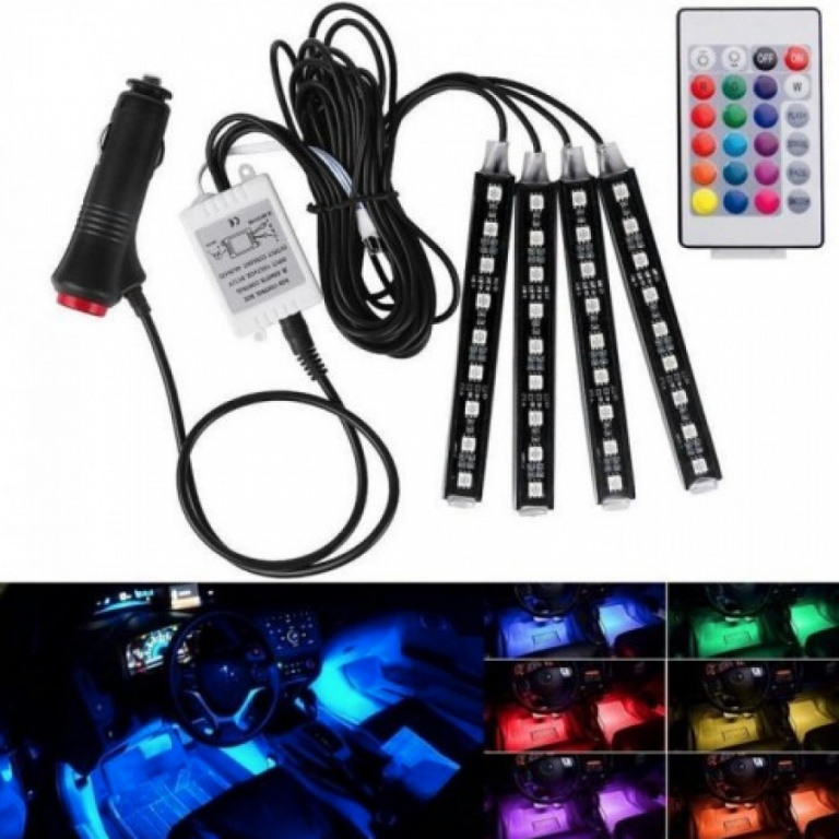 Kit interior LED 9 SMD RGB cu telecomanda - 4 buc 