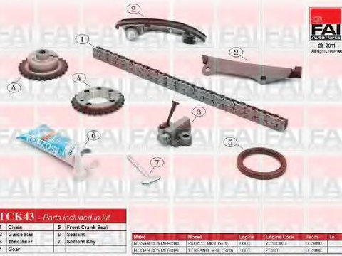 Kit lant de distributie TCK43 FAI AUTOPARTS pentru Nissan Patrol Nissan Mistral Nissan Terrano Nissan Interstar Nissan Nt400