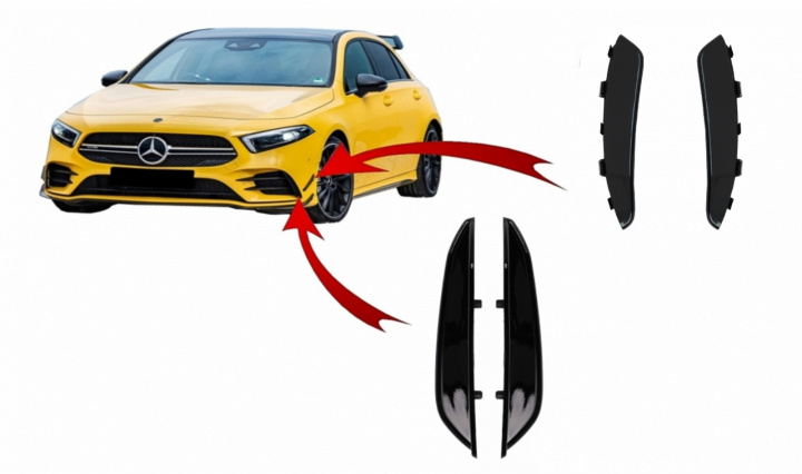 Kit Ornamente bara fata flapsuri A35 Design Negru Tuning Mercedes-Benz A-Class W177/V177 2018 2019 2020 2021 2022 COFBFOBW177FFO