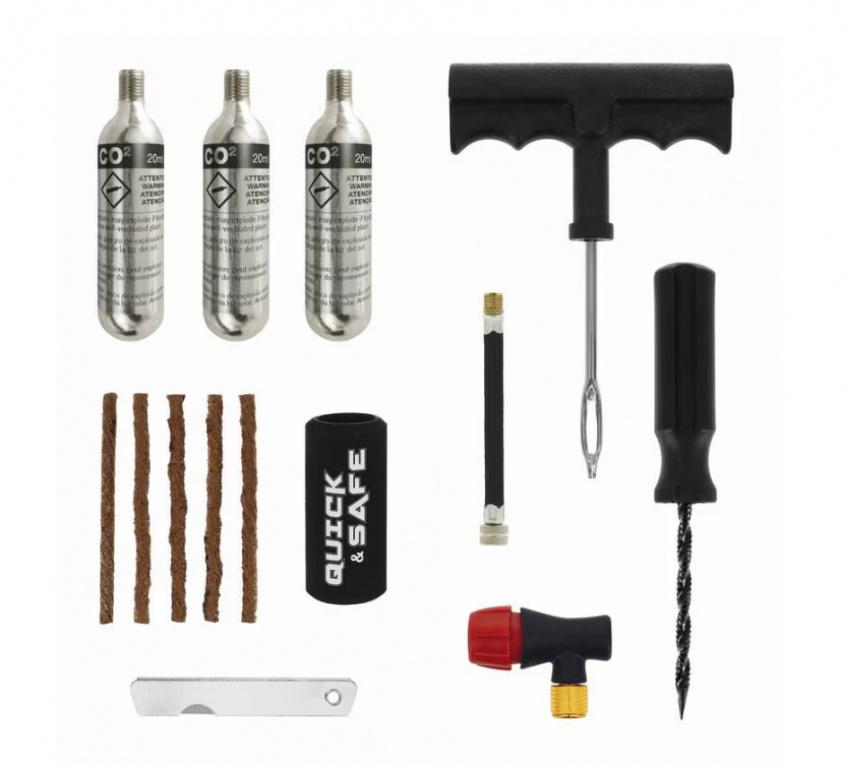 Kit reparatie cauciuc, cu snur si capsule CO2, pen
