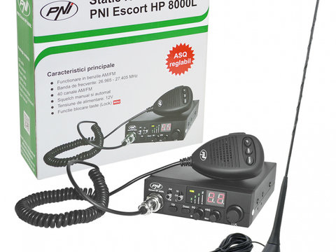 Kit Statie radio CB PNI ESCORT HP 8000L ASQ + Antena CB PNI Extra 48 cu magnet PNI-PACK40
