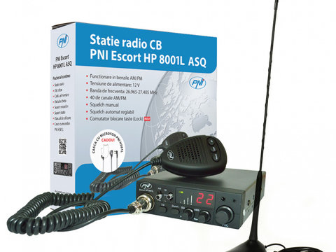 Kit Statie radio CB PNI ESCORT HP 8001L ASQ + Casti HS81L + Antena CB PNI Extra 45 cu magnet PNI-PACK7