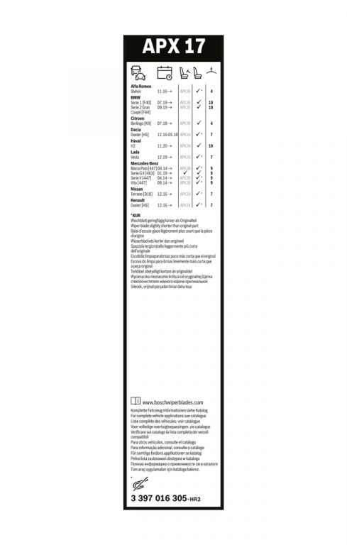 Lamela stergator BOSCH 3 397 016 305 pentru LADA VESTA SW combi (GFK_) 2015-2024