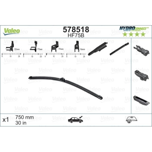 Lamela stergator Hidroconect Citroen C4 Picasso (Ua/Ud), 10.2006-06.2013, Citroen C4 Picasso/Spacetourer, 06.2013-, Ford Galaxy, 10.2015-, Ford S-Max, 10.2015-, Ford Transit/Tourneo Connect, 03.2013-, Fata, Dreapta, VALEO