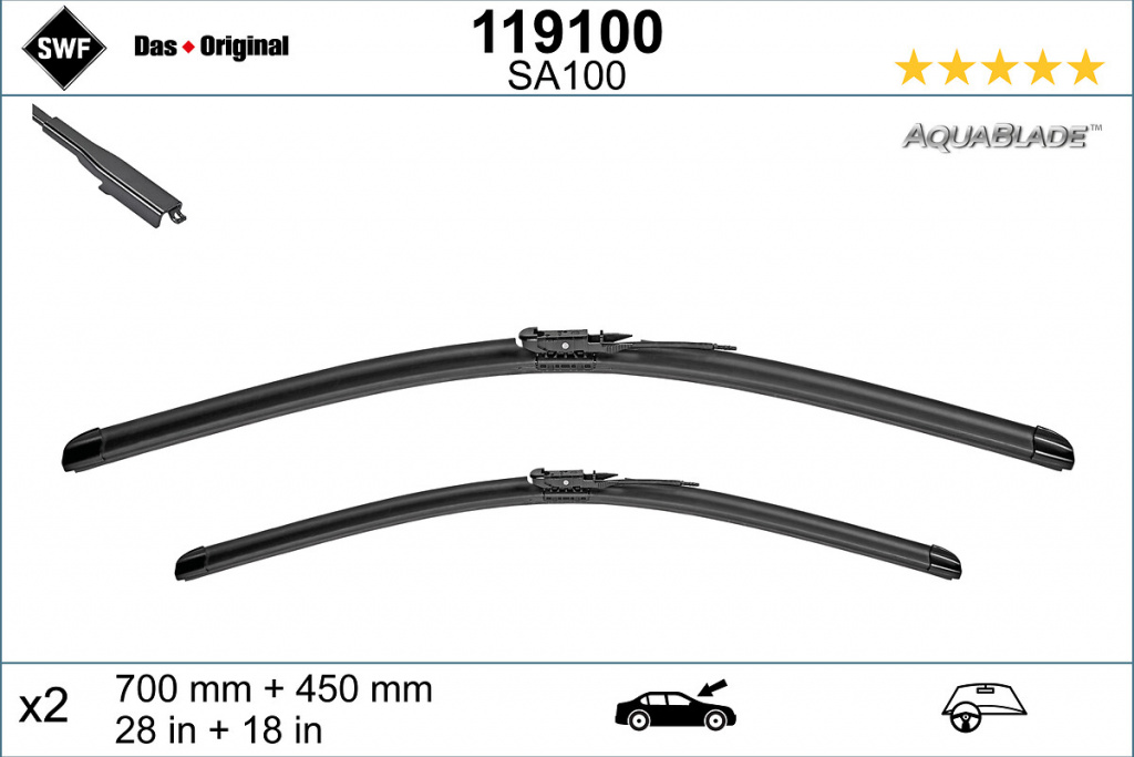 Lamela stergator Wiper blade jointless front with spoiler 2pcs AquaBlade 700/450mm TESLA MODEL X 09.15- SWF SWF 119100