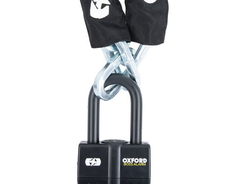 Lant Antifurt Cu Alarma Moto Oxford Boss Alarm 16mm Chain Lock 12 mmx 1,2m Otel Negru LK480