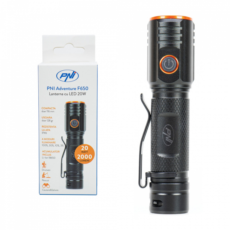 LANTERNA PNI ADVENTURE F650, LED 20W, 2000 LM, IPX