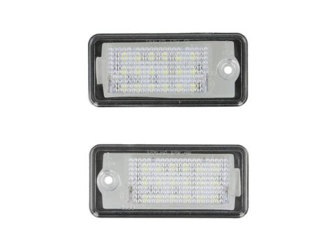 Lumina placutei de înmatriculareing LED ligght colour: white set 12V road approval AUDI A3 A4 B6 A4 B7 A6 ALLROAD C6 A6 ALLROAD C7 A6 C6 A8 D3 A8 D4 Q7 11.00-09.18 M-TECH CLP012