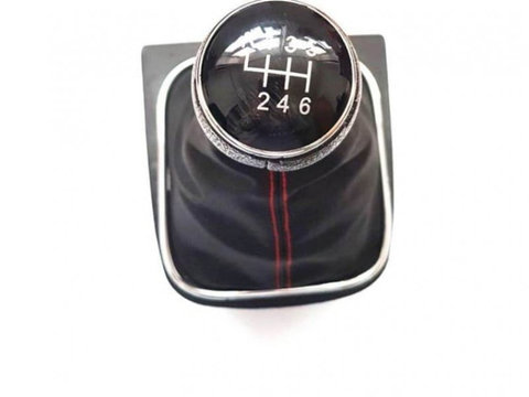 Manson schimbator cu nuca compatibil VW Golf 5/6/Jetta 2005-2010 6 viteze, cusatura rosie seal-3076