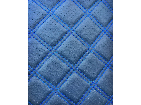 Material imitatie piele tapiterie romb cu gaurele negru/cusatura albastra ERK AL-070621-42